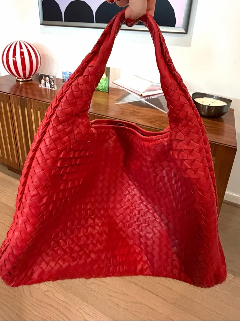 Bottega Veneta Red Intrecciato Leather Hobo